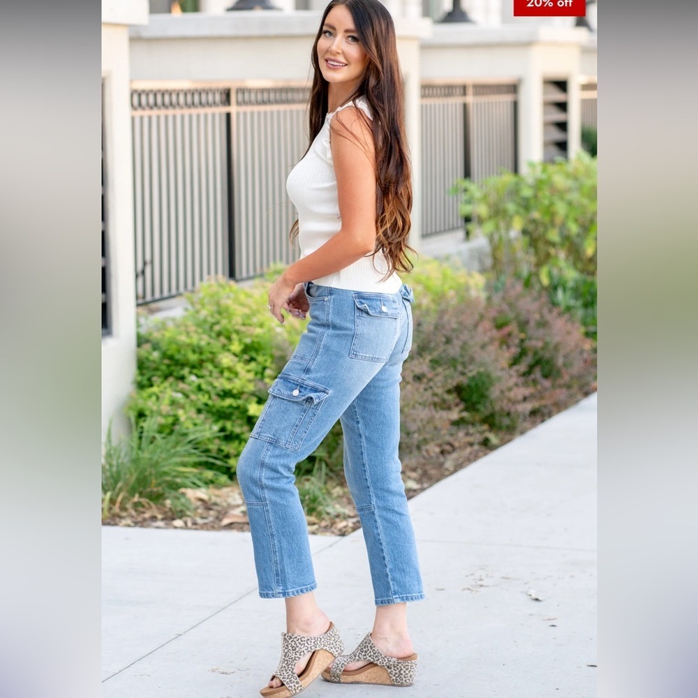 KanCan Light Blue Straight Leg Cargo Jeans - Picture 2 of 15